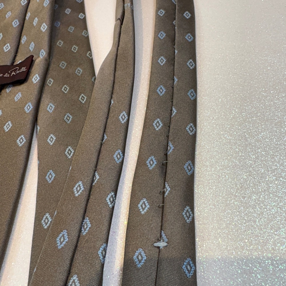 Oscar de‎ la Renta Mens Brown Blue Geometric Diamond Silk Blend Necktie USA Made - Picture 7 of 9